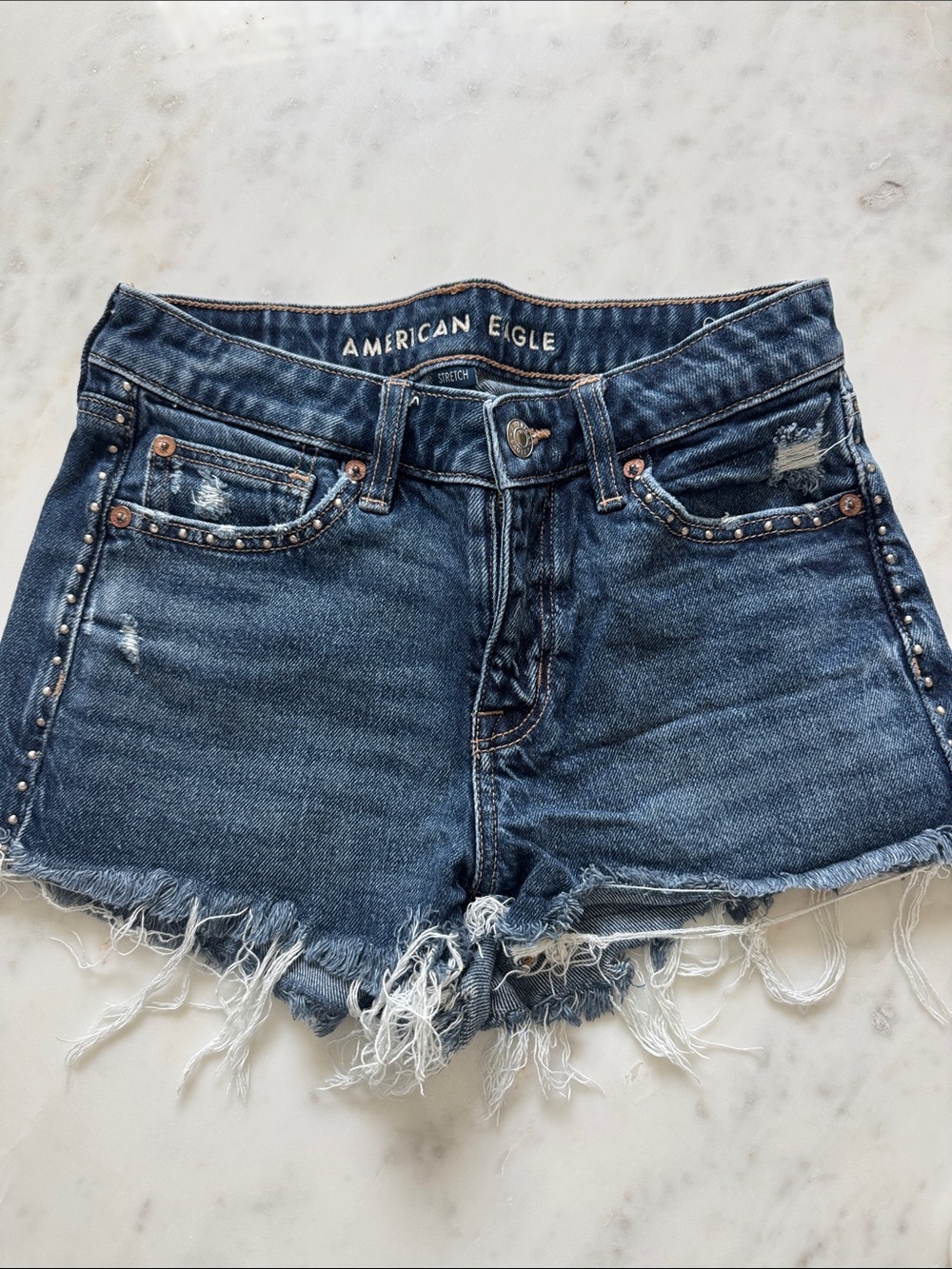 American Eagle Outfitters Blue Distressed Studded Denim Cutoff Shorts